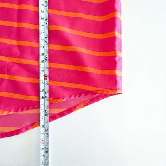 Calvin Klein Blouse Half Zip Pink Orange Stripe Cuffed Sleeves Button Women's M - Picture 8 of 10